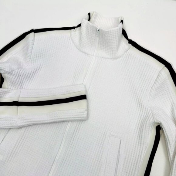 Norma Kamali White Waffle Knit Side Stripe Track Jacket Small Zip Up S/36 - Picture 4 of 14